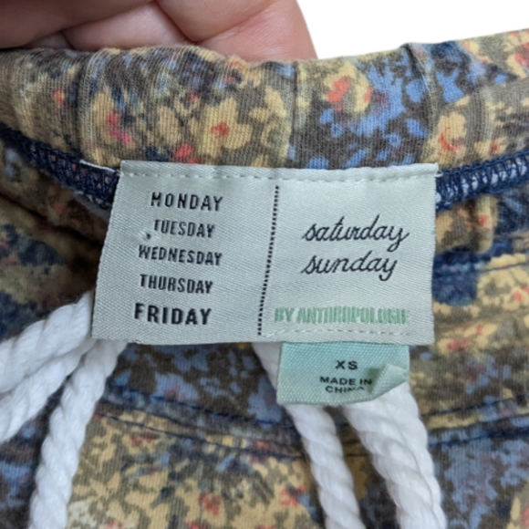Anthropologie Women's Floral Jogger Sweatpants XS Blue Beige Comfy Lounge Pants - Picture 4 of 9